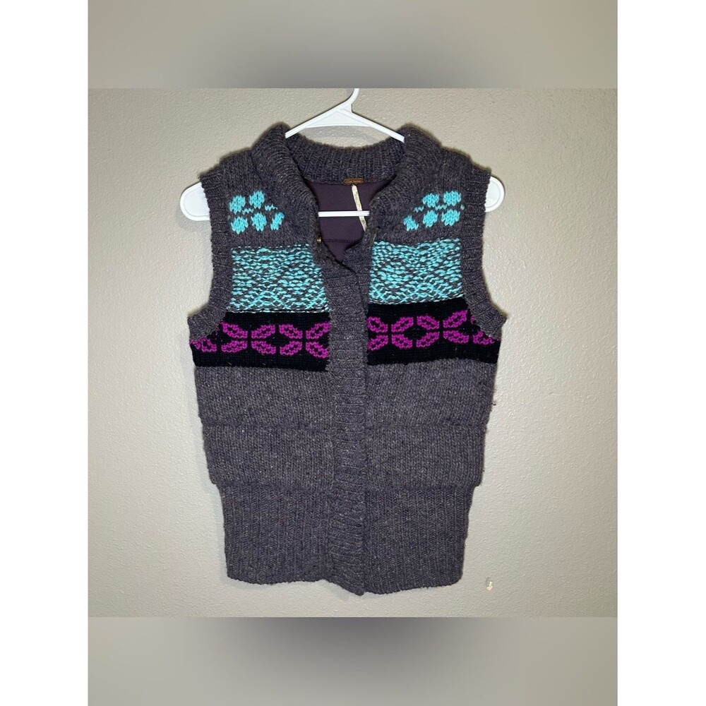 Free People Geometric Fair Isle Chunky Snap Button Knit Sweater Vest Women’s XS